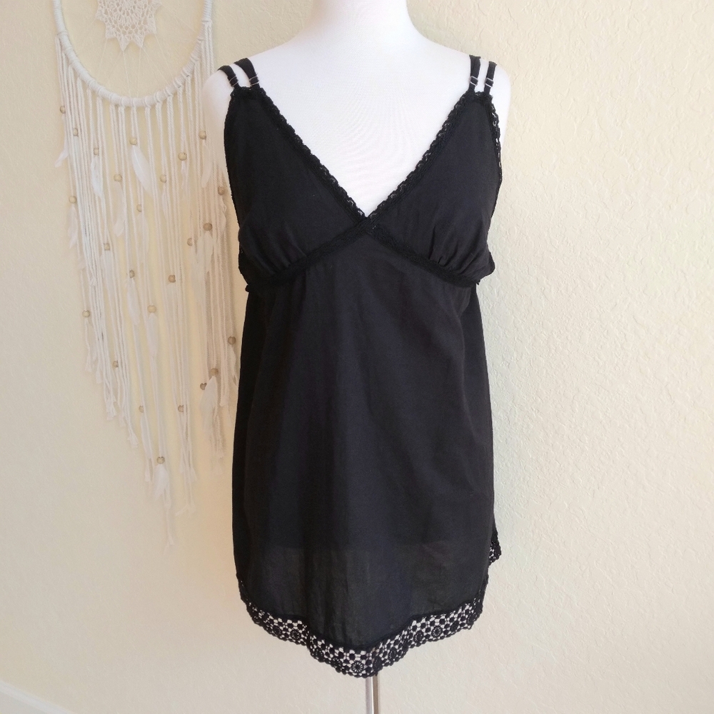 Lacey Black Double Strap Baby Doll V-Neck Cami Top Size S